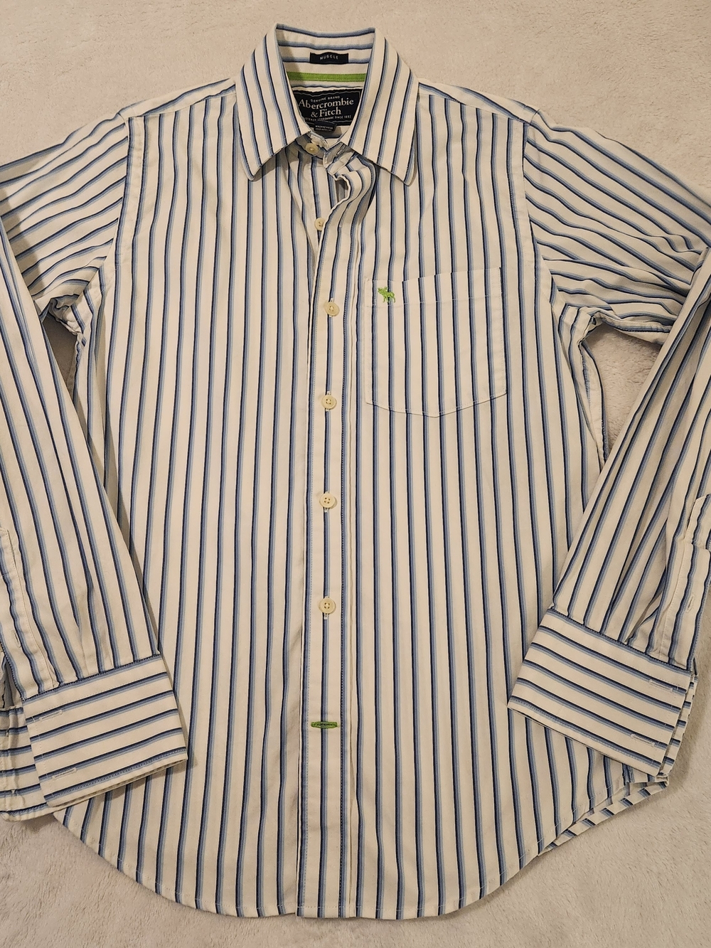 Y2K Abercrombie & Fitch Blue And White Striped Button Up Shirt Size S Muscle Fit